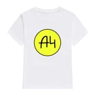 Детские футболки Merch A4, весенне-летняя семейная одежда, модная футболка с большим желтым принтом логотипа для мальчиков, повседневные футболки для девочек, топы