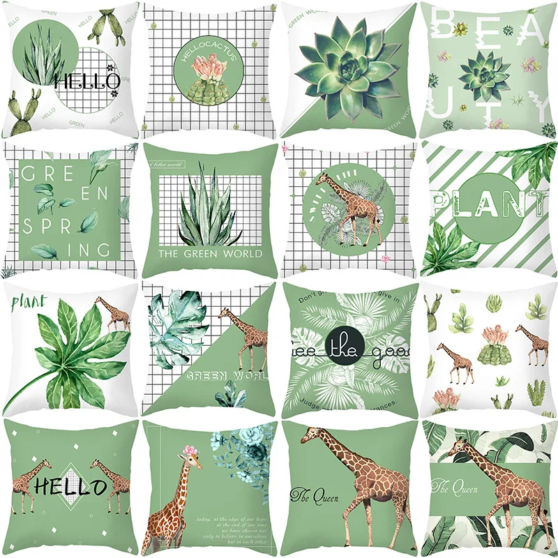 

Small Fresh Peach Skin Pillowcase Custom Nordic Summer Green Plant Cushion Pillowcase Office Home Pillowcase Wholesale