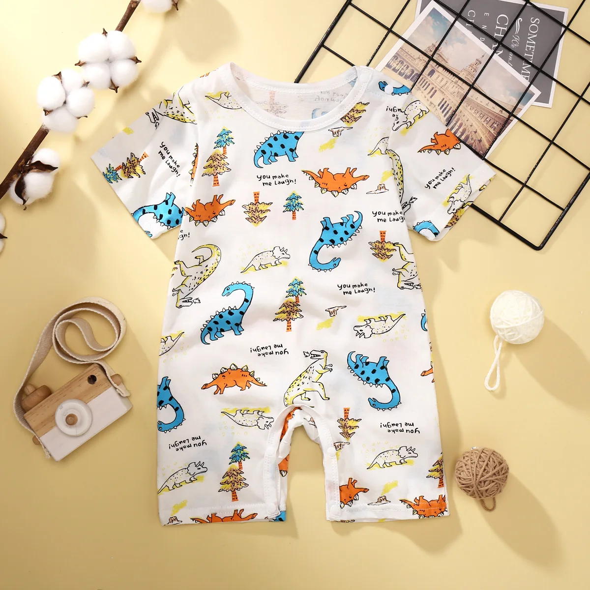 

Cartoon dinosaur Newborn Baby Boys Cotton Bodysuit Infant Baby Short sleeve Jumpsuit Summer baby Pajamas Outfit