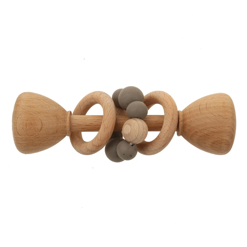 

1pc Baby Teether Wooden Music Rattle BPA Free Wooden Gym Ring Rodent Silicone Beads Newborn Educational Montessori Toys