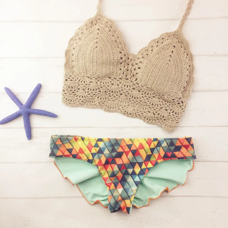 Вязаный крючком сексуальный бикини купальник женский ручной работы бразильский