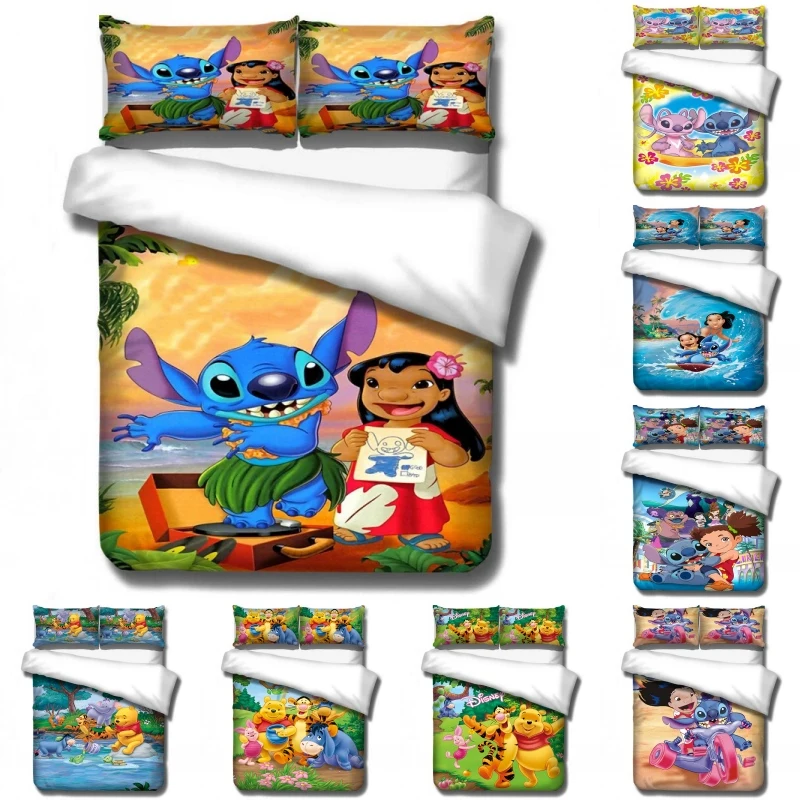 Disney Cartoon Cute Stitch Winnie Bear Stitch Bedding Sets Baby Kids Boys Girls Gifts Duvet Covers Pillowcases Bedclothes