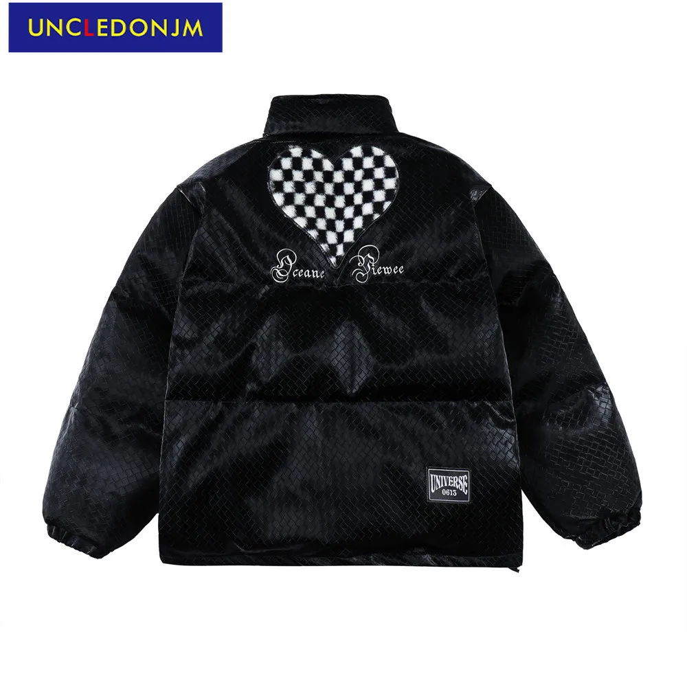 

UNCLEDONJM искусственная куртка, пальто в стиле хип-хоп, уличная одежда, теплая пузырьковая куртка, мужские парные свободные толстые Искусственн...