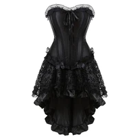 corset dress women burlesque skirt set lrregular lace up gothic corset bustier dresses for women plus size black dancer skirt