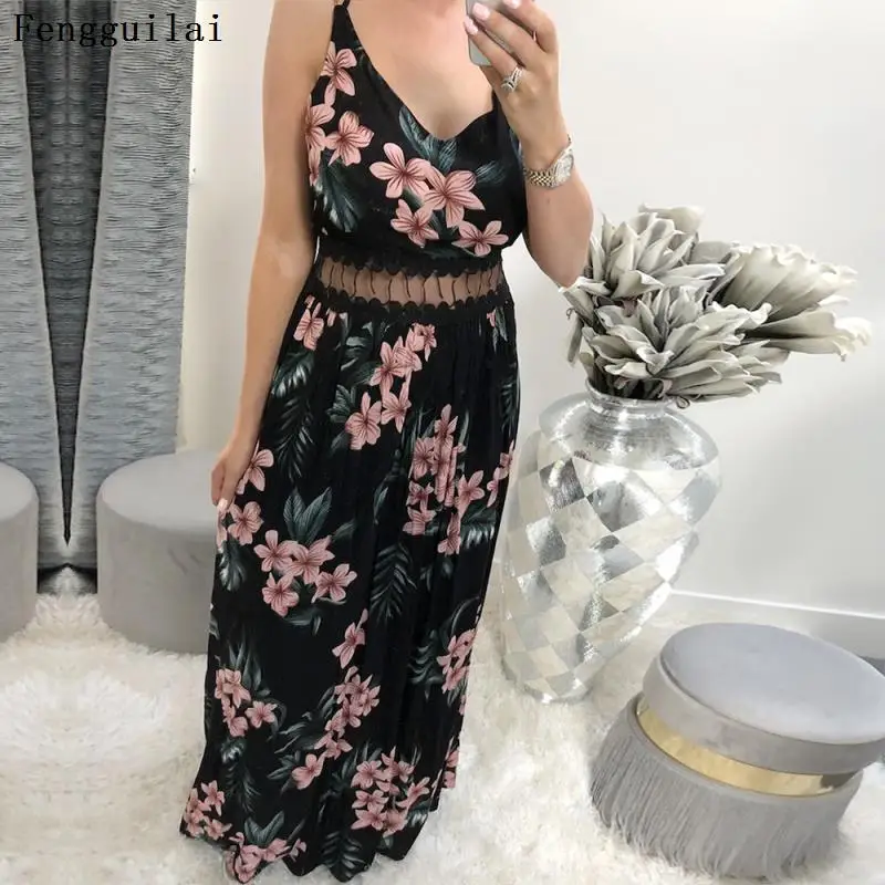 Модное женское кружевное вечернее платье без рукавов с глубоким V образным