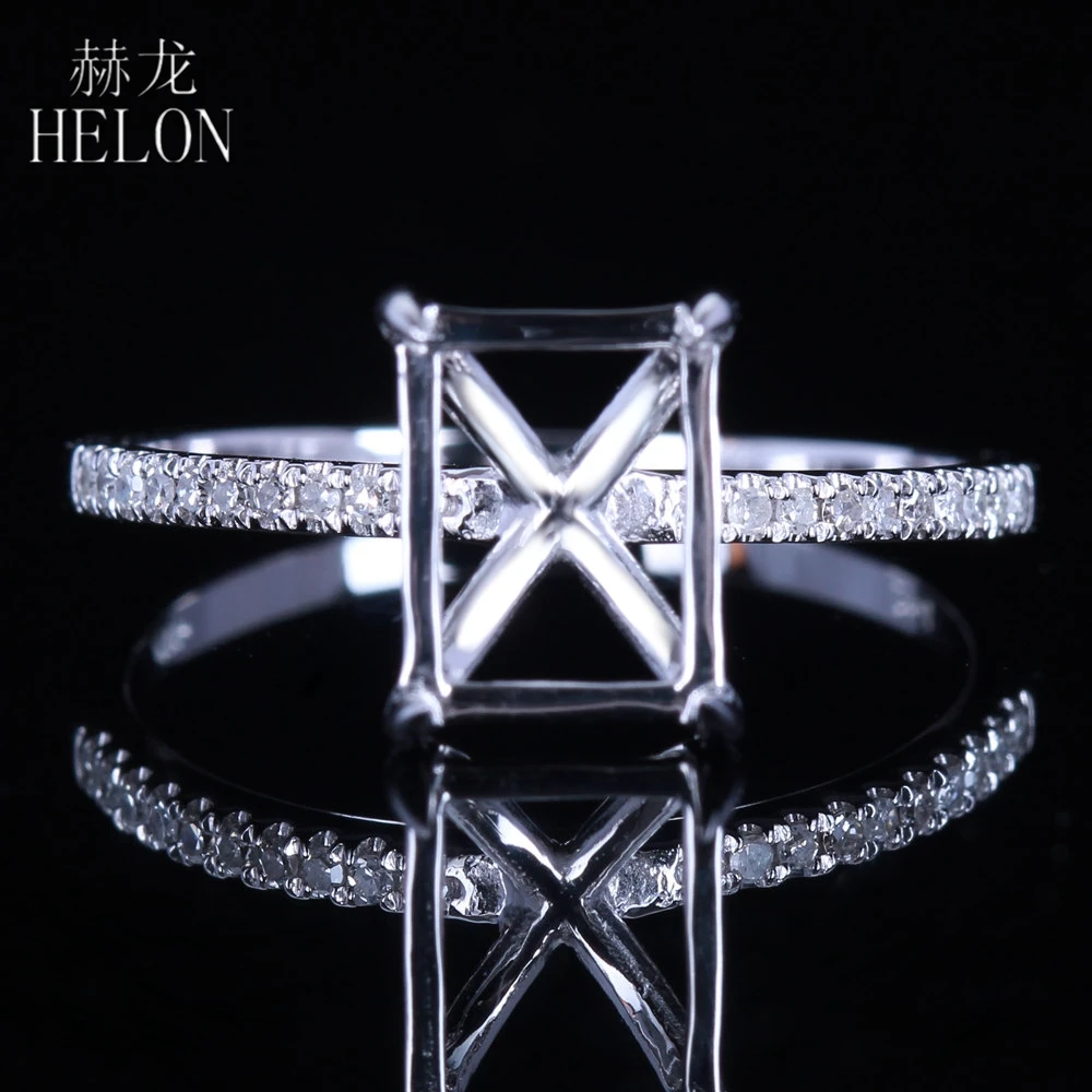 

HELON Solid 14K Rose Gold Real Natural Diamonds Fine Jewelry Semi Mount Engagement Wedding Ring Setting Fit Cushion Cut 8X6mm