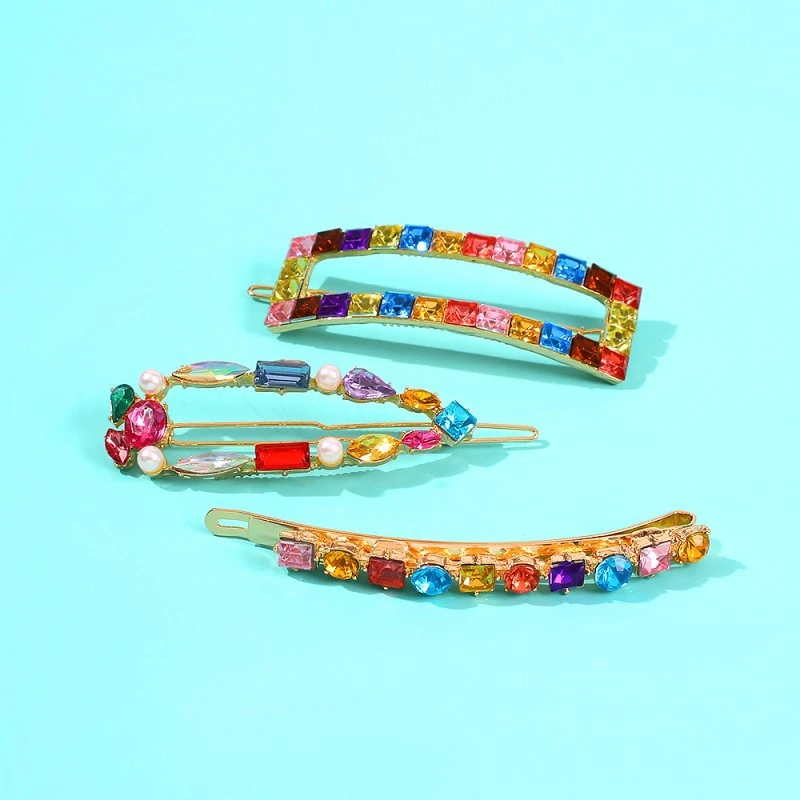 Head Clips Hair Accessories Alloy Lady Water Drop Clip Square Color Diamond Hairclip Card Female Rhinestones Hairpins | Красота и