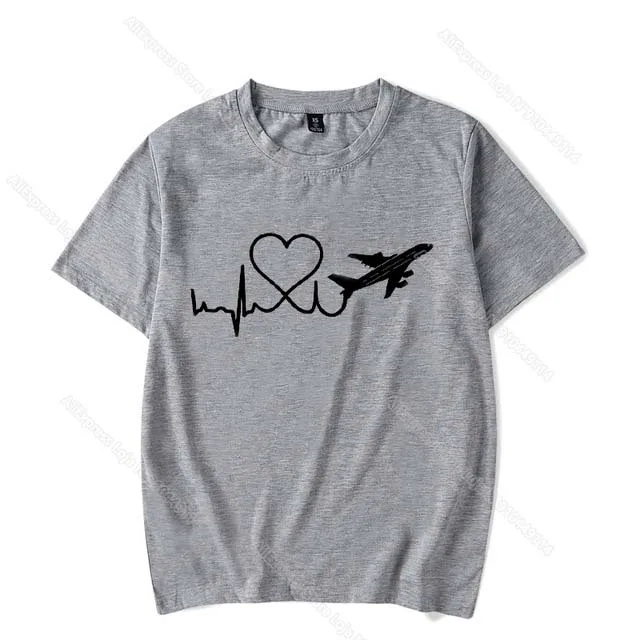 

Unisex Heartbeat Plane Love Print T Shirt Novelty Funny Vintage Tee Shirt Camiseta Summer Men Short Sleeve T-Shirt Luminous Tops
