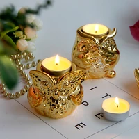 owl gold plated ceramic candle holder candle cup nordic luxury home accessories golden candlestick