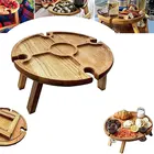 Деревянный уличный складной стол для пикника со стеклянным держателем, Круглый складной стол, стойка для бокалов для вина, складной стол для сада, вечеринки