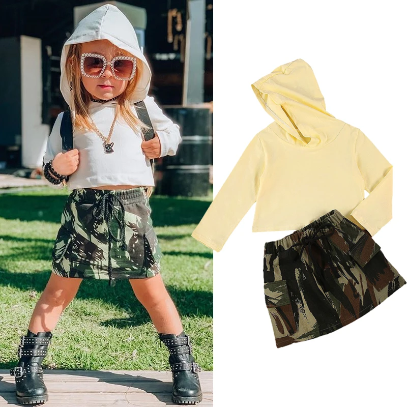 

Детский осенний комплект из 2 предметов однотонная толстовка с длинными рукавами + камуфляжная юбка с эластичной резинкой на талии для мале...