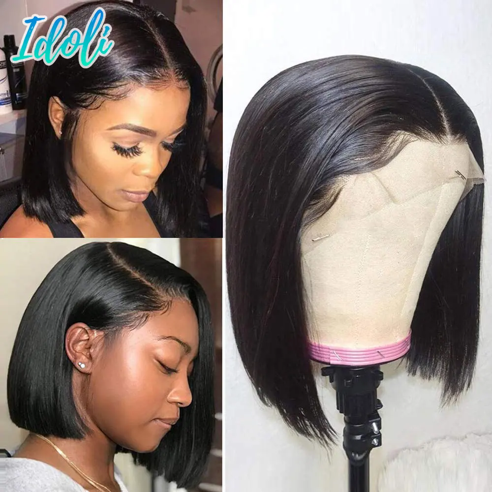 

8-16 Inch Straight Short Bob Brazilian Remy Lace Front Human Hair Wig For Woman 13X4 Pre Plucked Lace Closure Wig Blunt Cut Bob