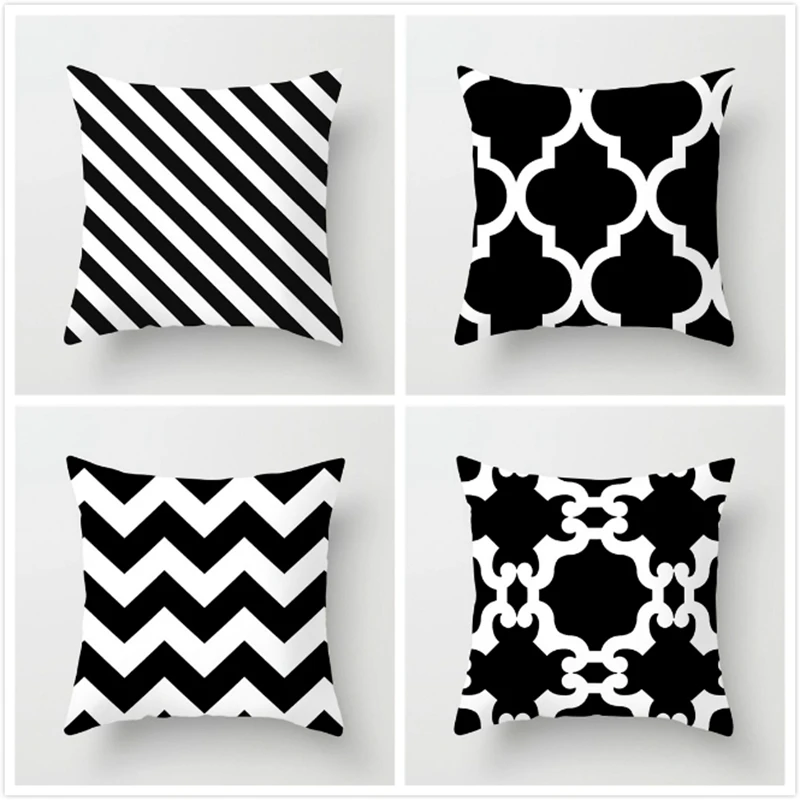 Чехол для подушки Fuwatacchi с принтом в сетку черный и белый геометрический стиль