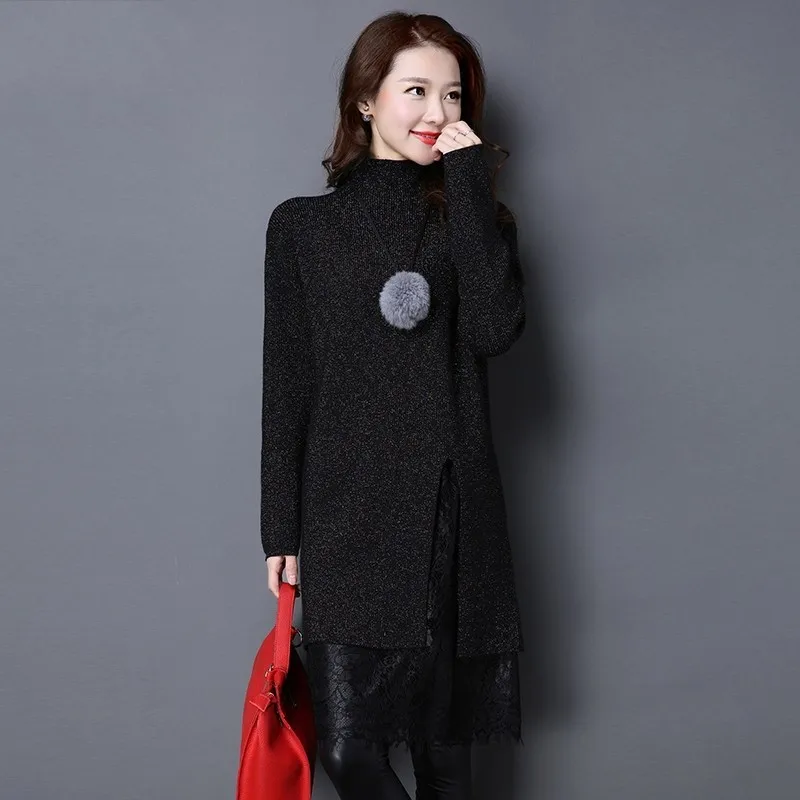 High Neck Turtleneck Women Sweater Pullovers Knitted Lace Solid Slim Fit Long Dress Winter Woman Knitting Warm Clothes | Женская одежда