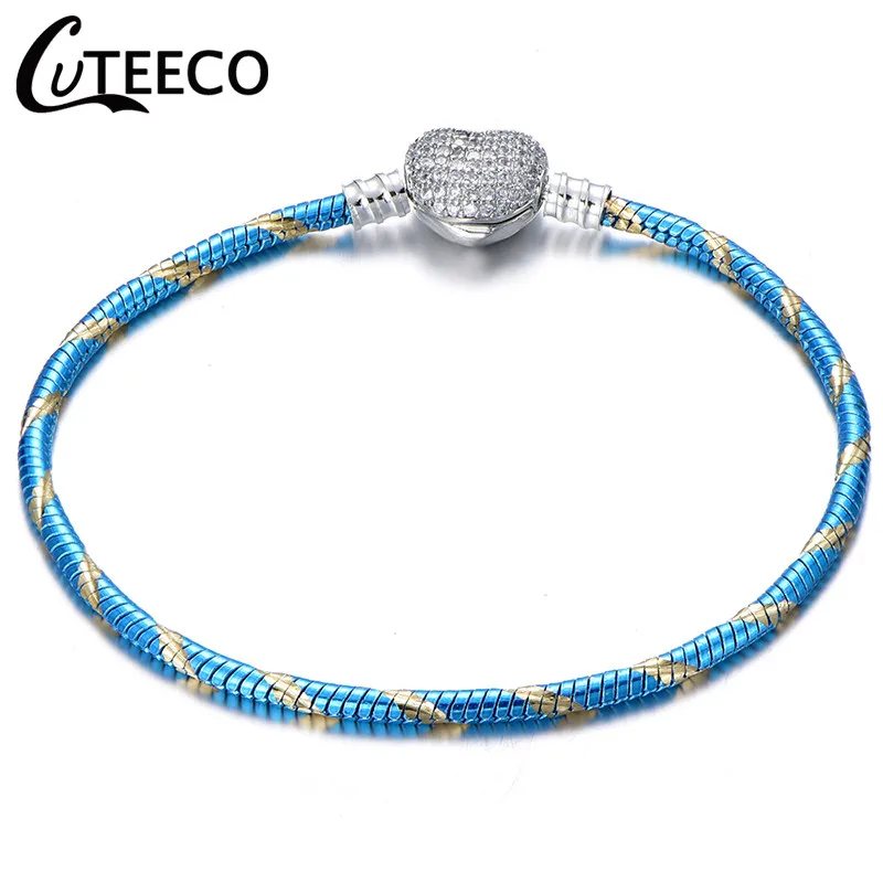 5 CUTEECO новые серебряные браслеты в форме сердца для женщин 17 см-21 см брендовый браслет ювелирных изделий - Окраска металла: 5