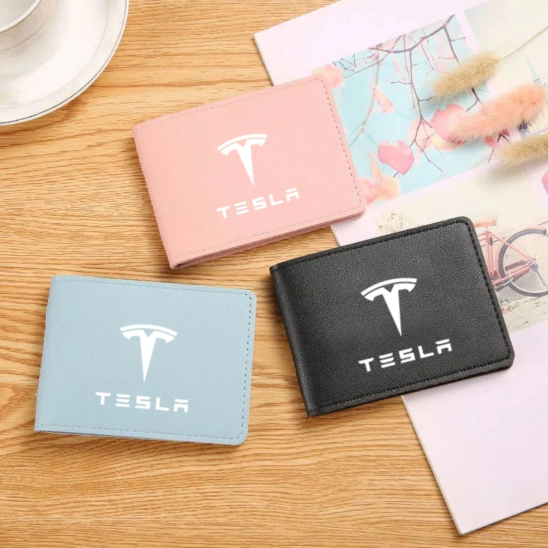 

For TESLA Driver License Holder Leather Cover For Car Driving Documents Business ID Pass Certificate Folder