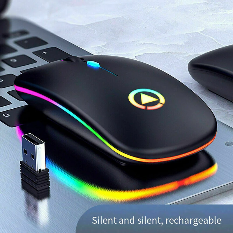 

2.4GHz Wireless Optical Mouse USB Rechargeable RGB Cordless Mice for PC Laptop LED Backlit Ergonomic Gaming Mouse for Laptop PC