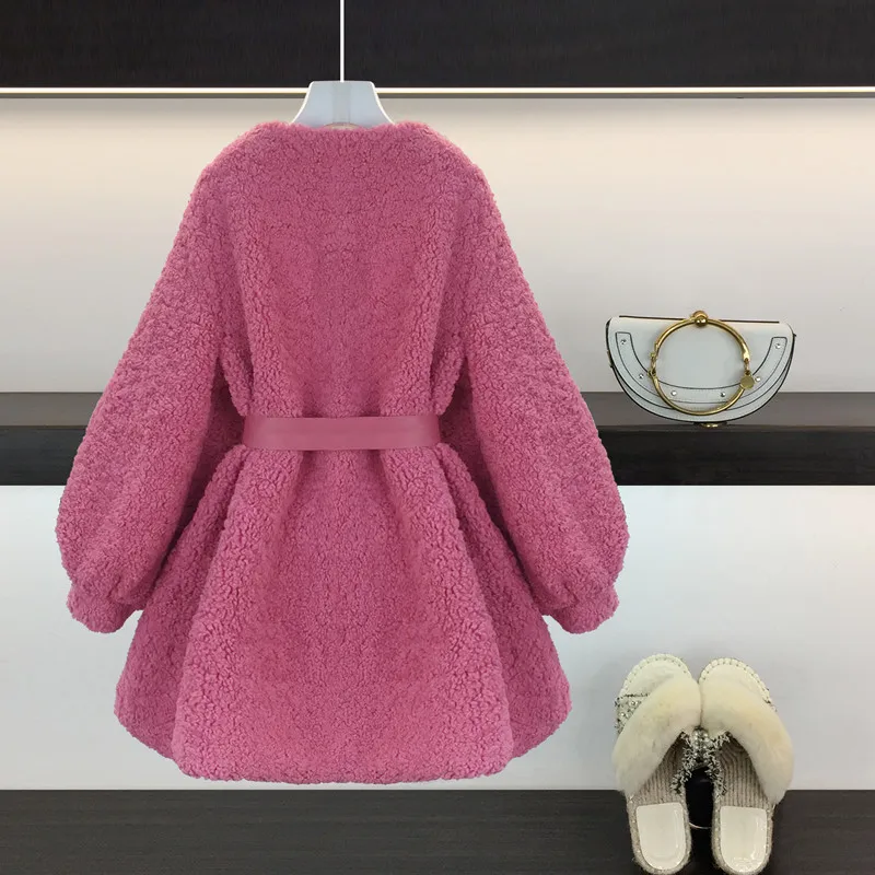 Плюшевое пальто BLLOCUE в форме кокона шерстяное зимнее модное корейское с поясом