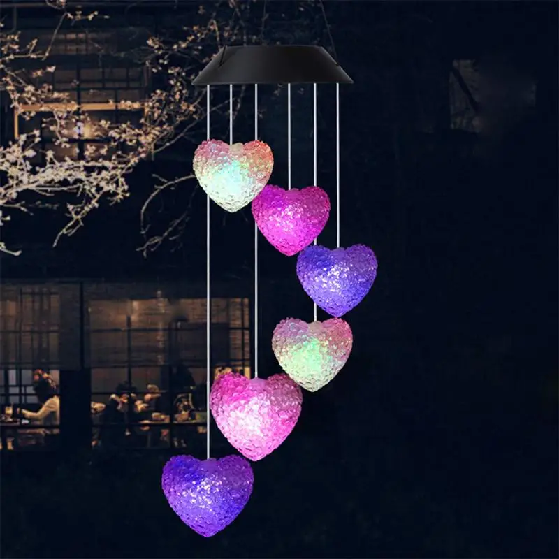 Heart Shape Solar Wind Chime Lamp Outdoor Color Changing 6 LEDs Light Colorful Decoration Party Yard Festival | Дом и сад