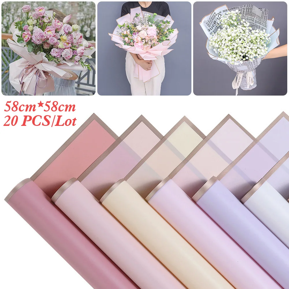 

20pcs Golden Border Rose Flower Wrapping Paper Korean Style Half Transparent Gift Wrap Florist Bouquet All Occasions 22.8"x22.8"