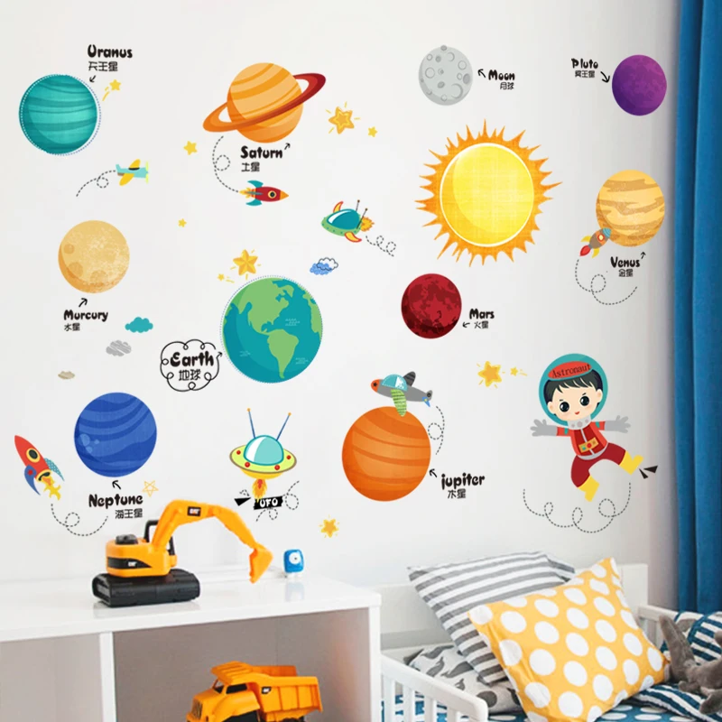 

DIY Cartoon Space Planet Boy Room Decoration Wall Sticker PVC Kids Bedroom Nursery Wall Decals Poster Art Wallpaper Home Decor
