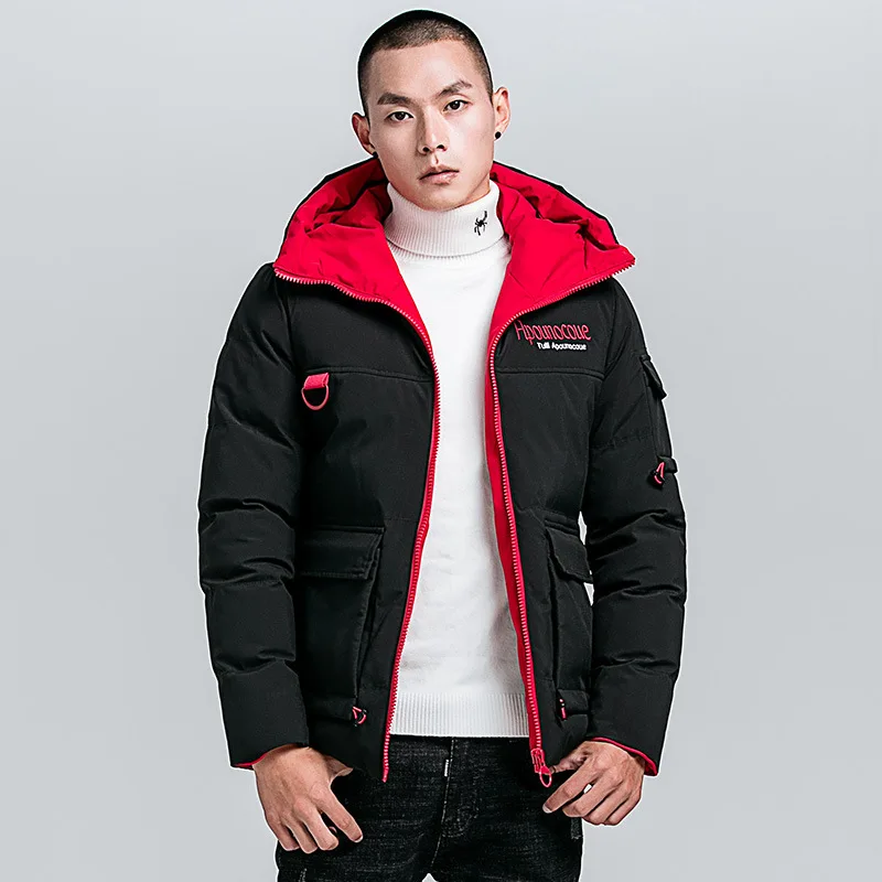 Trendy English Embroidered Cotton Jacket Hooded Thicker Men's Cotton Jacket Mens Winter Jackets and Coats