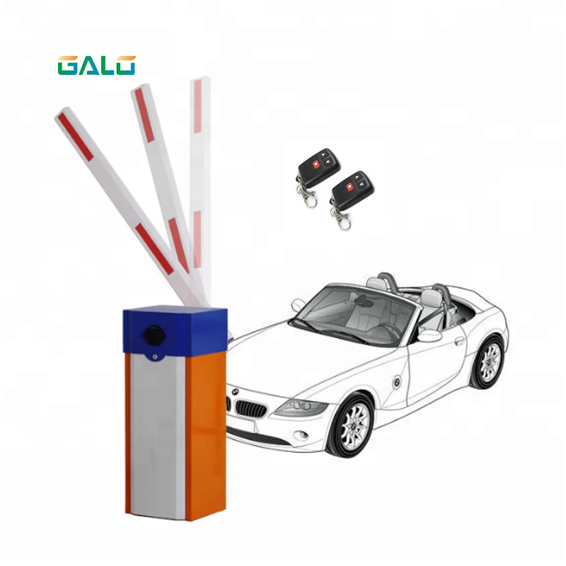 Автоматические барьерные ворота для парковки желто синего цвета корпуса