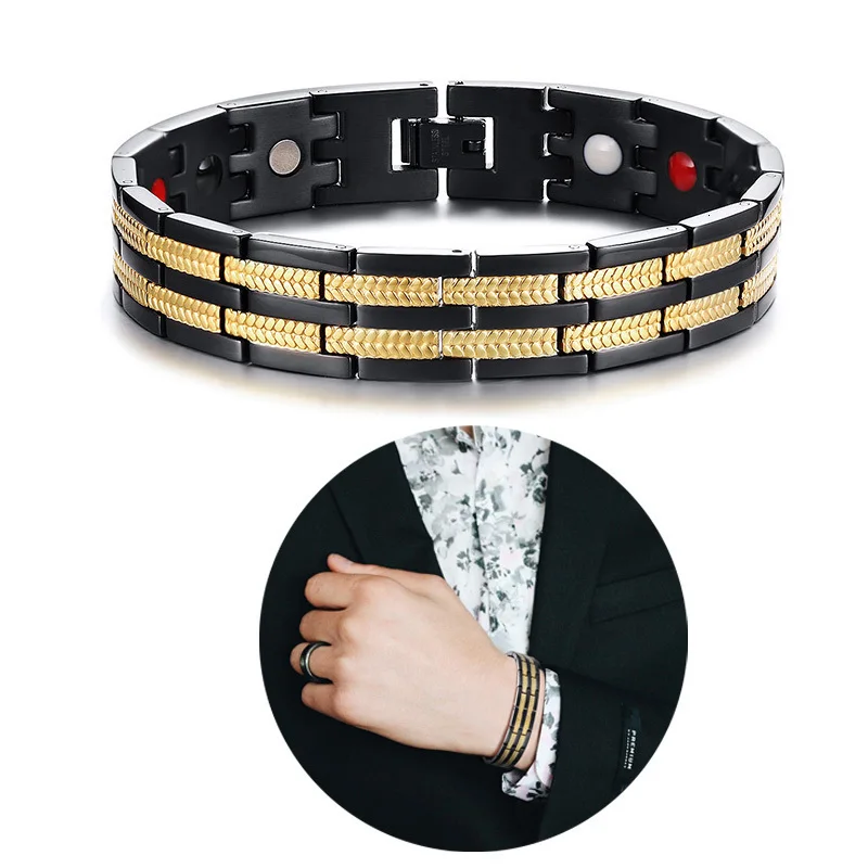Мужской браслет из нержавеющей стали 2 тона полосы 4 в 1 био Ele мужские ts FIR