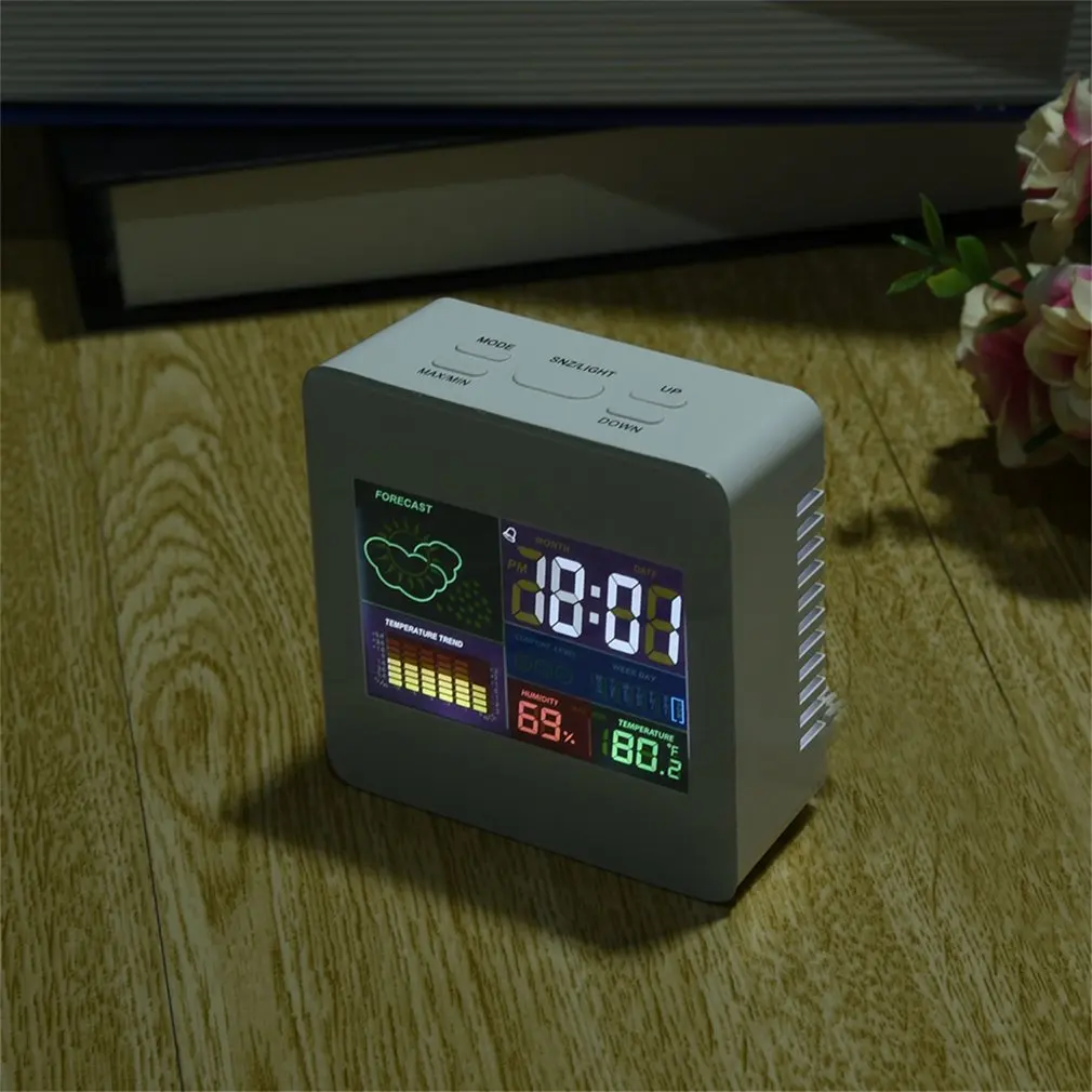 Погодные часы с красочным ЖК-дисплеем Функция повтора будильника календарь