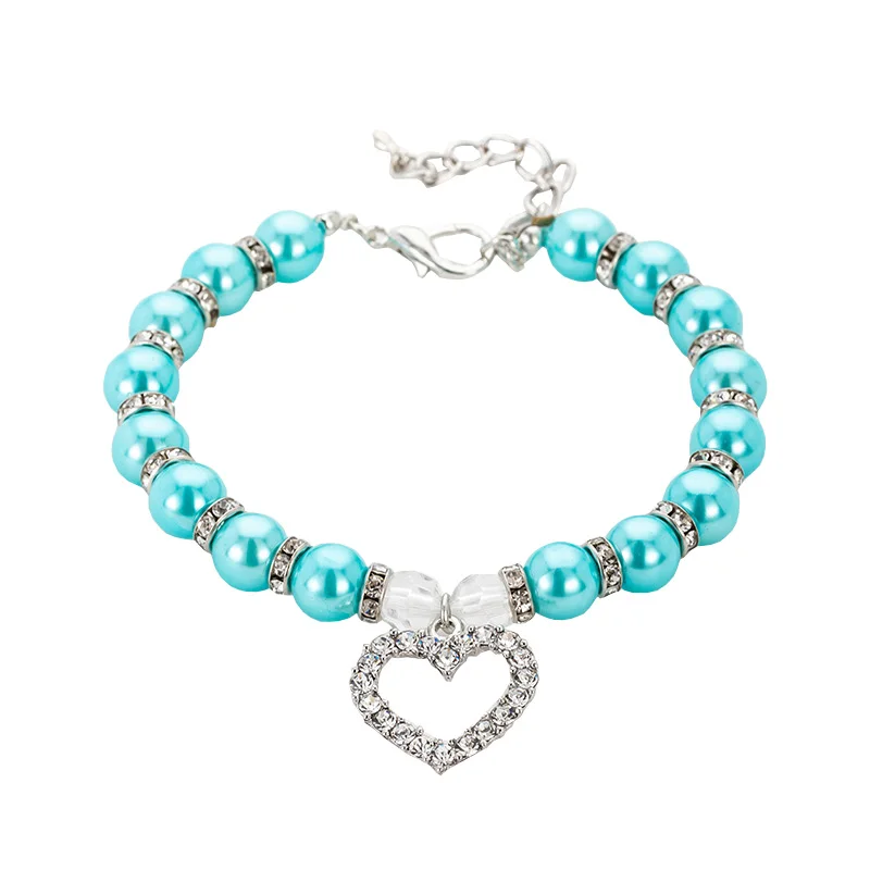 blue Модный ошейник для питомцев, щенков, собак, кошек, жемчужное ожерелье для домашних животных, аксессуары для любви, бриллианты, домашние животные, собаки, ошейник для кошек и Ldads, ювелирные изделия - Цвет: blue