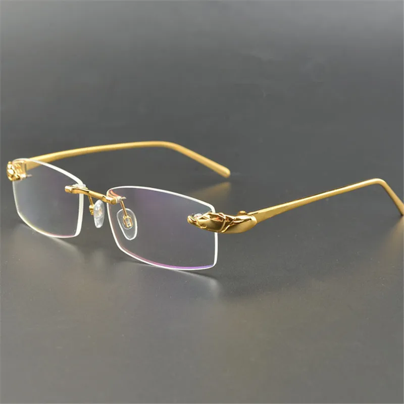 Zerosun Gold Eyeglasses Frames Male Rimless Titanium Reading Glasses Men Anti Reflection Leopard Spectacles Prescription Brand