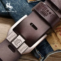 jifanpaul mens genuine leather luxury brand belt high quality alloy pin buckle mens business retro youth with jeans new belt