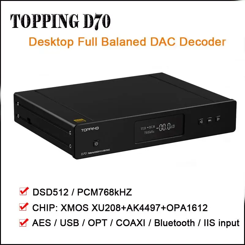 Топпинг D70 Bluetooth D70S полный сбалансированный ЦАП усилитель XMOS XU208 AK4497 USB DAC аудио декодер усилителя DSD512 оптический Caoxial вход