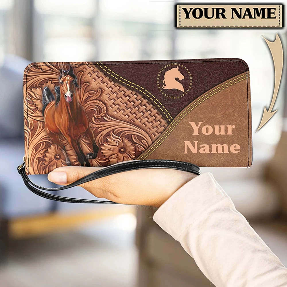 

Vintage Horse Printing Wallets for Women Brand Design Pu Leather Card Holder Ladies Long Clutch Purse with Zipper Cartera Mujer