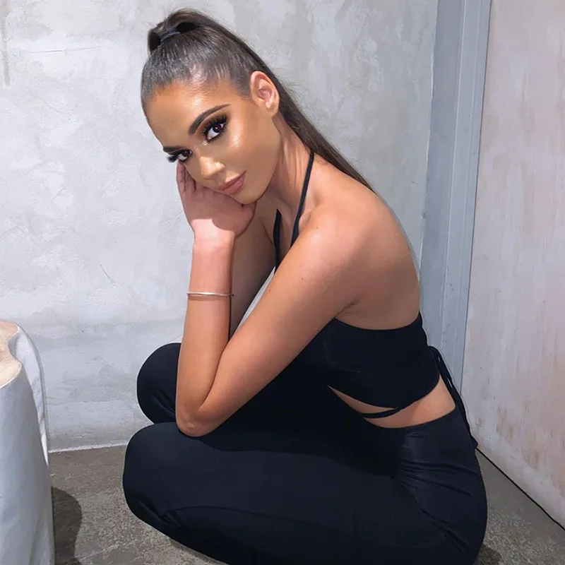 

Fashion Sexy Camisole High Waist Trousers 2 Piece Set Women Summer Casual Skinny Office Lady Crop 2 Piece Set Solid Streetwear