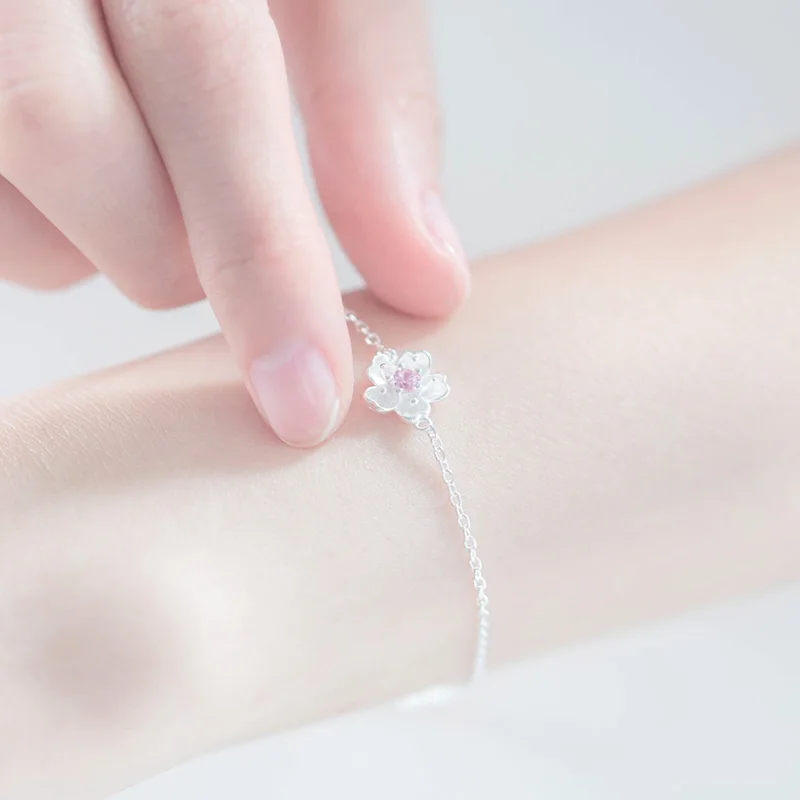 Серебряный браслет Милая новая мода Сакура Очаровательная цепочка с цветком