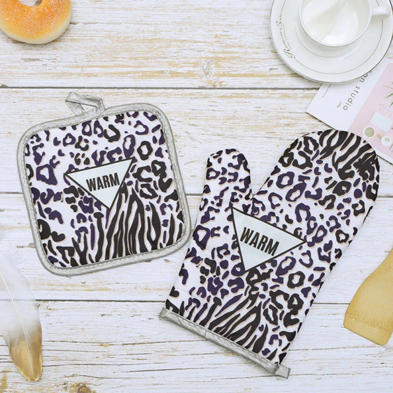Домашние 2 шт./компл. рукавицы для духовки с изоляционным ковриком леопардовые