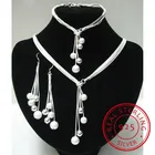 Набор из трех предметов для женщин, ожерелье и серьги из стерлингового серебра 925 пробы с пятипроволочными бусинами, ювелирные изделия для свадьбы Вечерние