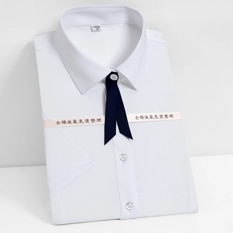 

Office Lady Short Sleeve Non Iron Blouse Shirts Women's Cotton Standard-fit Solid/striped Formal Social Basic Simple Dress Shirt