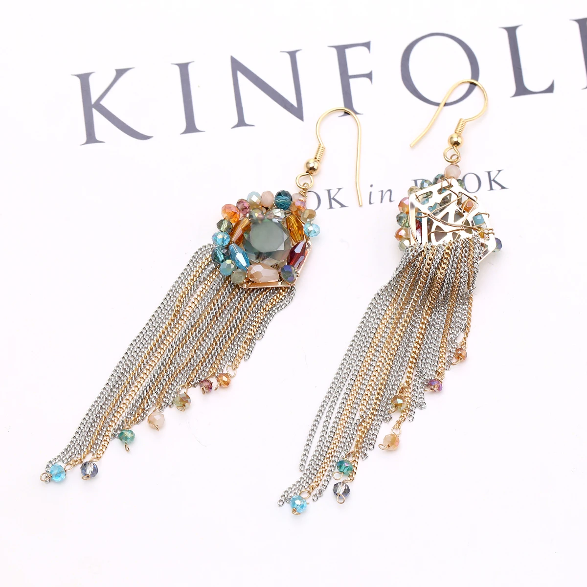 Новые длинные висячие серьги с кисточками и цепочками в богемном стиле Эффектные