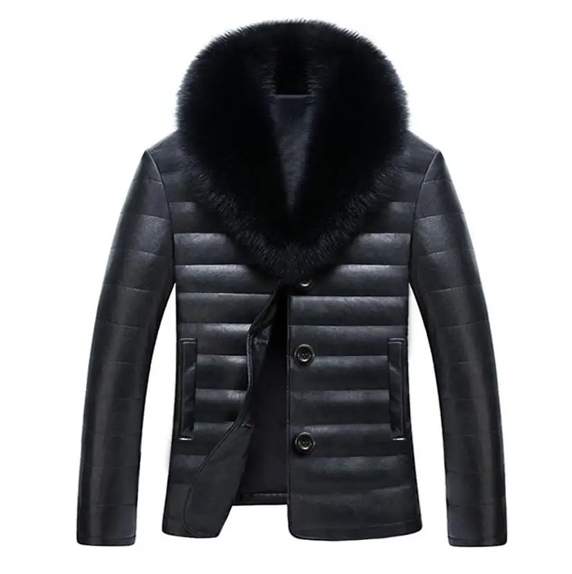 Осенняя Черная куртка из искусственной кожи мужское зимнее плотное теплое