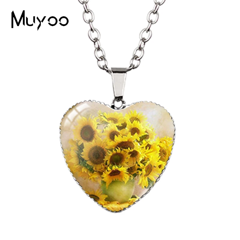 New Arrival Rose Sunflower Orchid Flower Vase Oil Paintings Heart Jewelry Pendants Handmade Necklace Hz3 | Украшения и аксессуары