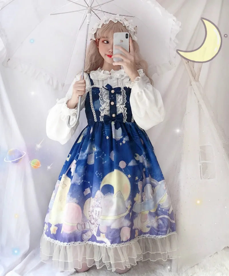 Платье в стиле Лолиты; милое платье в японском стиле Kawaii; платье принцессы для девочек в винтажном готическом стиле; кружевная розовая летняя юбка с принтом