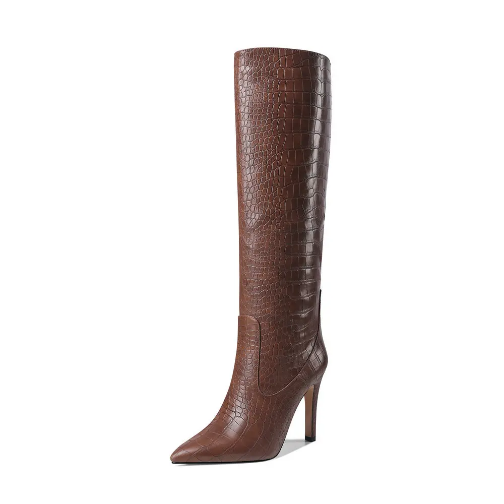 

White black blue yellow The knee boots Women boots pointed High heels outdoor Female boots warm Women shoes Size 34-43