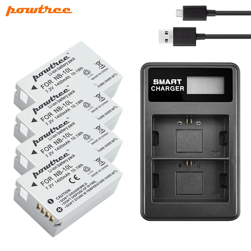 Аккумуляторная батарея Powtree для Canon NB-10L NB 10L + двойное зарядное устройство USB с
