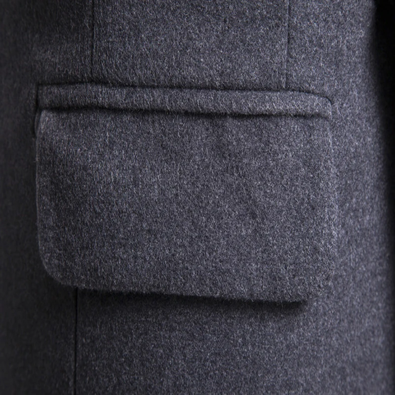 

2019 Autumn Winter Jacket Men Woolen Coat Single Button Slim Fit Long Male Windbreaker Suit Collar Grey Woolen Jacket