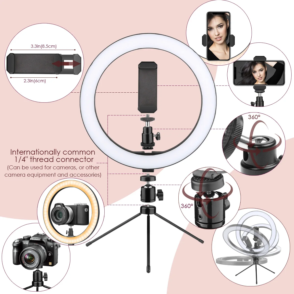 Ohotter 10-inch Ring Light Tripod Mobile Phone Holder with Bluetooth Desktop Model for Photograp YouTube Video TikTok Selife | Электроника