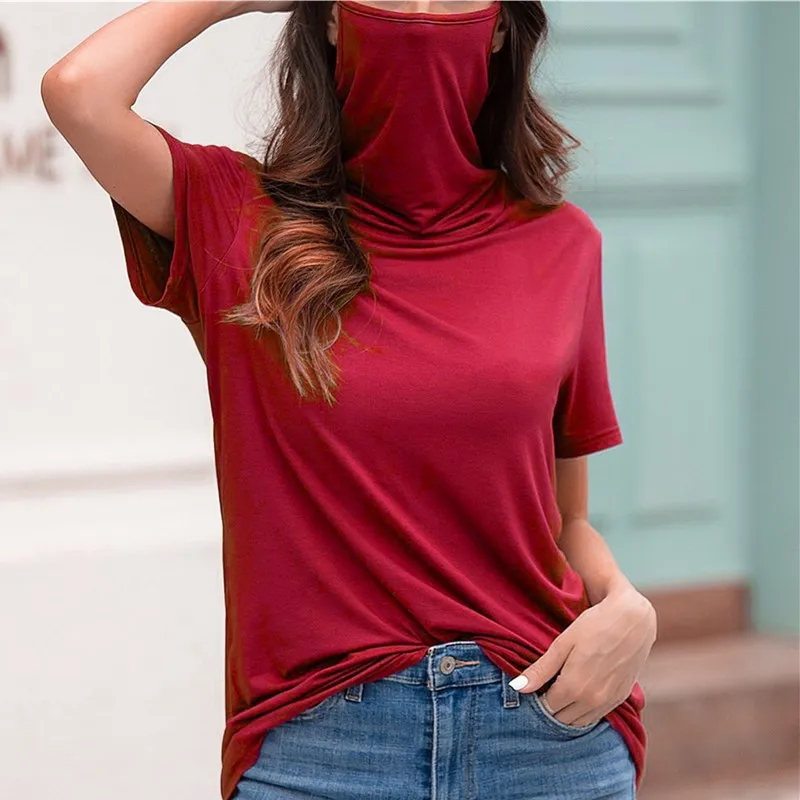 

2021 summer T-shirt fashion new multi-function dustproof high collar short sleeve T-shirt women's wear