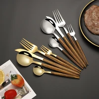 stainless steel tableware knife fork spoon cutlery complete travel set imitation wood grain clamp handle steak dinnerware