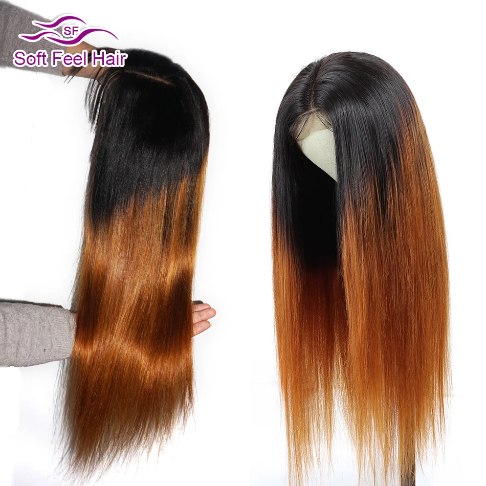 Soft Feel Hair 4x4 Closure Wig Ombre Human Hair Wigs For Black Women Lace Closure Wig Remy Brazilian Straight Wig Middle Ratio